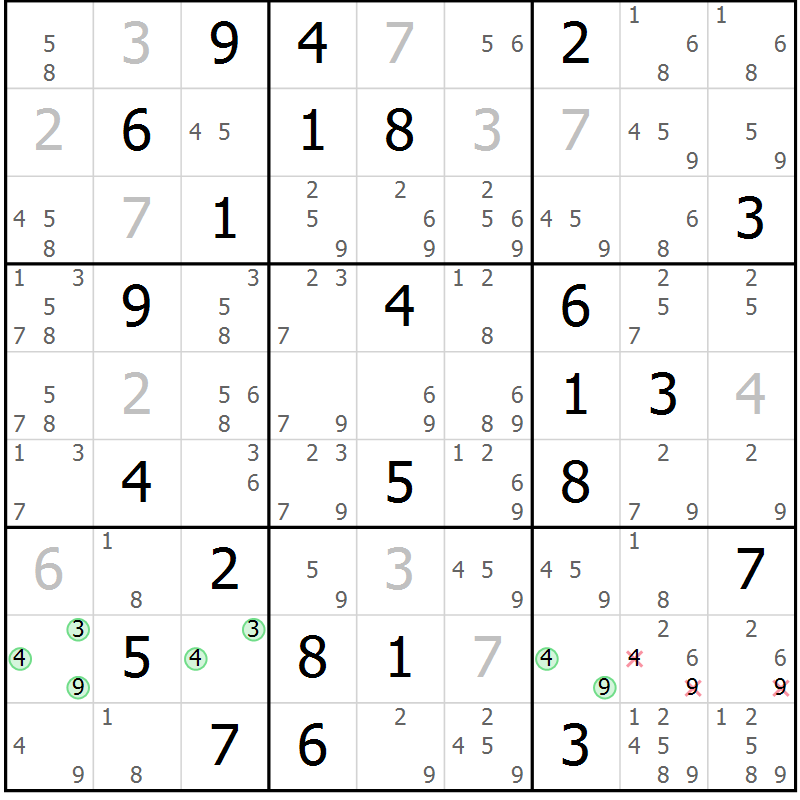 Position des candidats pour la solution de la Gr 53 page 56 du magazine de sudoku Virtuose n° 126