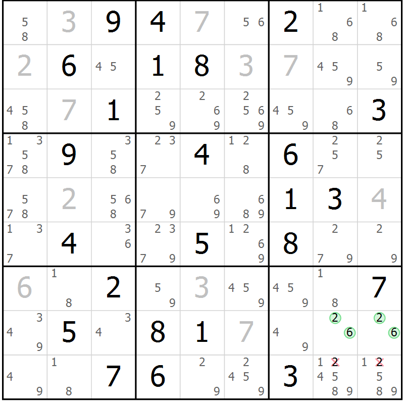 Position des candidats pour la solution de la Gr 53 page 56 du magazine de sudoku Virtuose n° 126