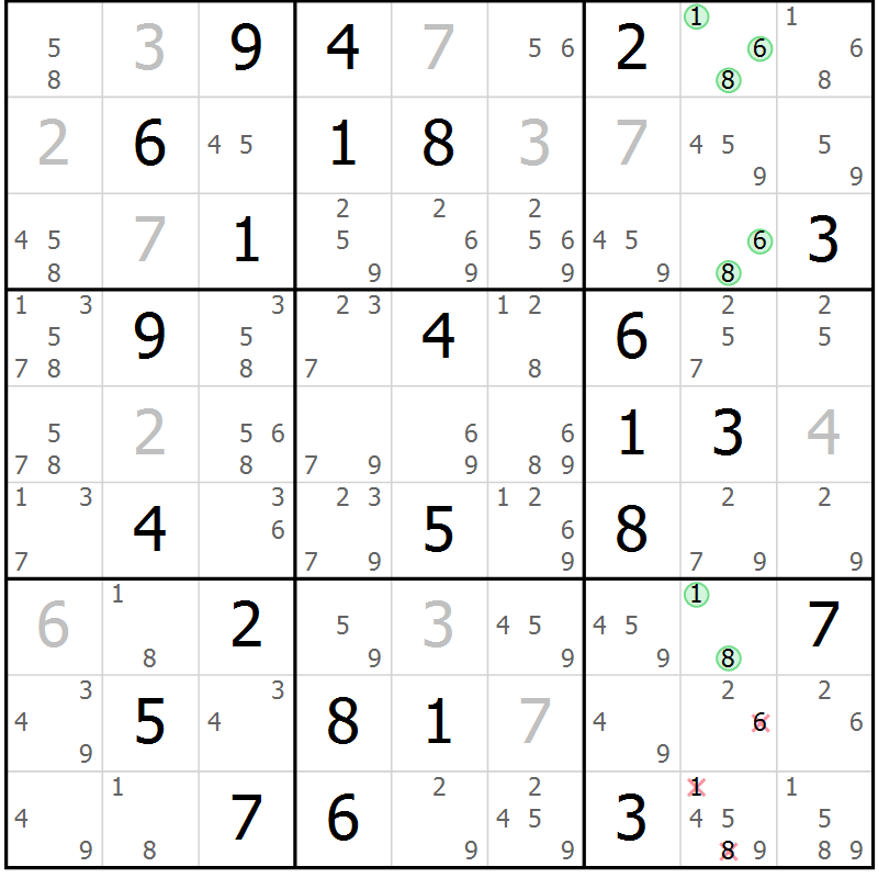 Position des candidats pour la solution de la Gr 53 page 56 du magazine de sudoku Virtuose n° 126