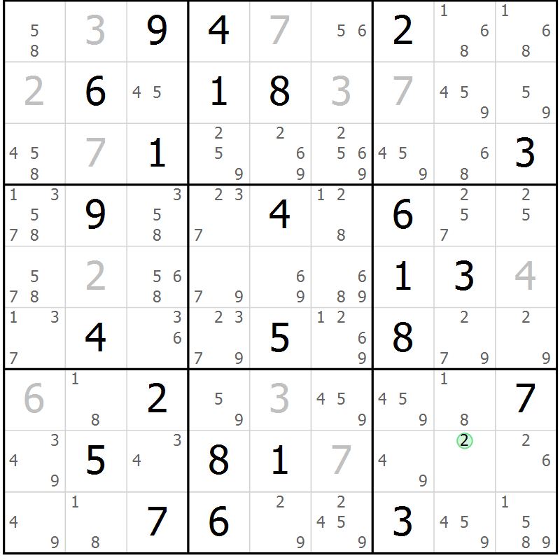 Position des candidats pour la solution de la Gr 53 page 56 du magazine de sudoku Virtuose n° 126