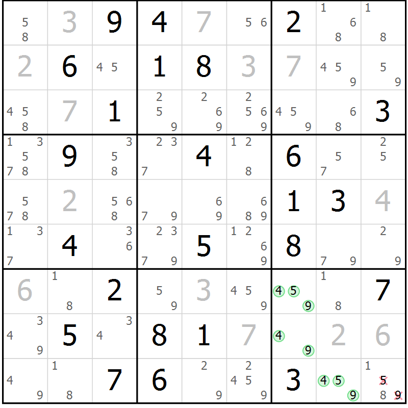 Position des candidats pour la solution de la Gr 53 page 56 du magazine de sudoku Virtuose n° 126