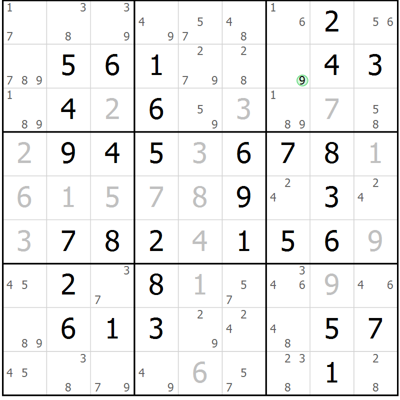Position des candidats pour la solution de la Gr 54 page 57 du magazine de sudoku Virtuose n° 126