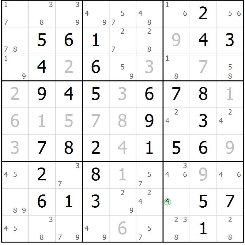 Position des candidats pour la solution de la Gr 54 page 57 du magazine de sudoku Virtuose n° 126