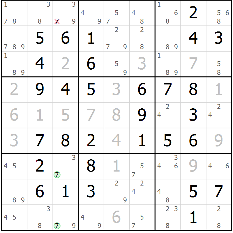 Position des candidats pour la solution de la Gr 54 page 57 du magazine de sudoku Virtuose n° 126