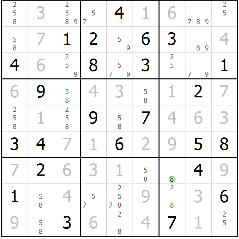 Position des candidats pour la solution de la Gr 55 page 58 du magazine de sudoku Virtuose n° 126