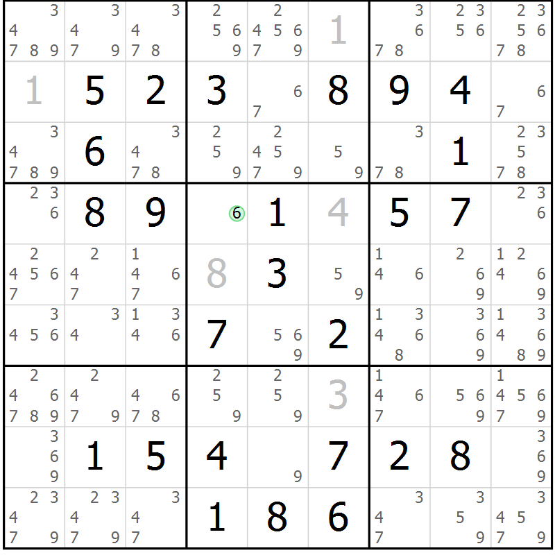 Position des candidats pour la solution de la Gr 56 page 59 du magazine de sudoku Virtuose n° 126
