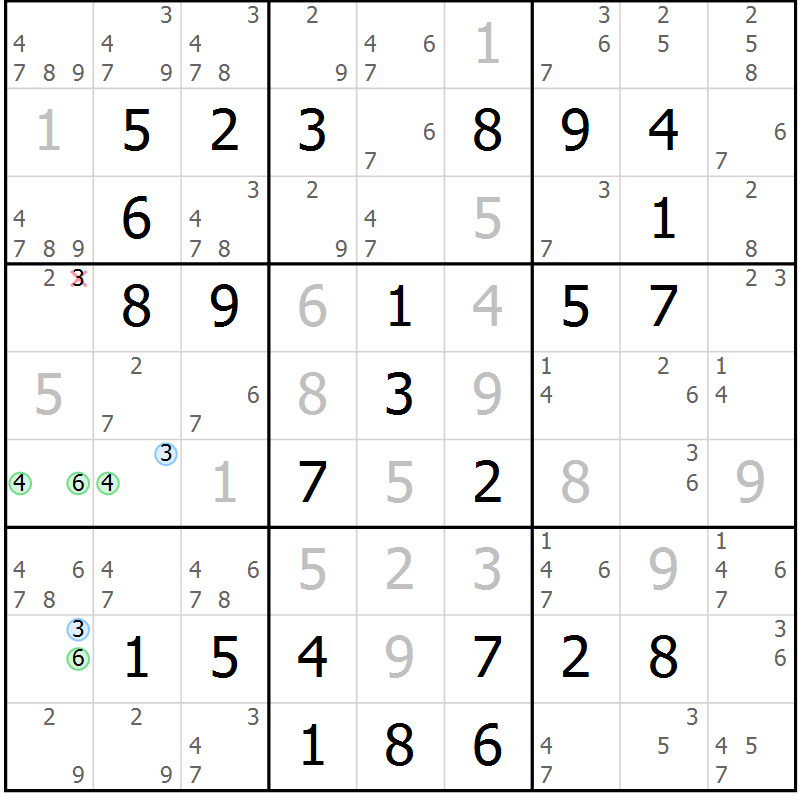 Position des candidats pour la solution de la Gr 56 page 59 du magazine de sudoku Virtuose n° 126