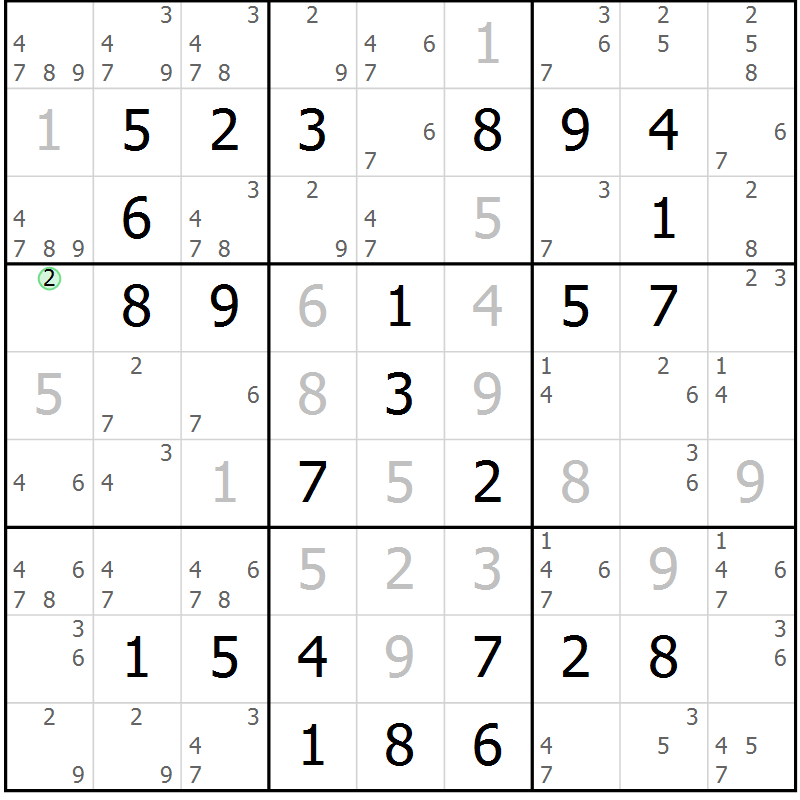 Position des candidats pour la solution de la Gr 56 page 59 du magazine de sudoku Virtuose n° 126
