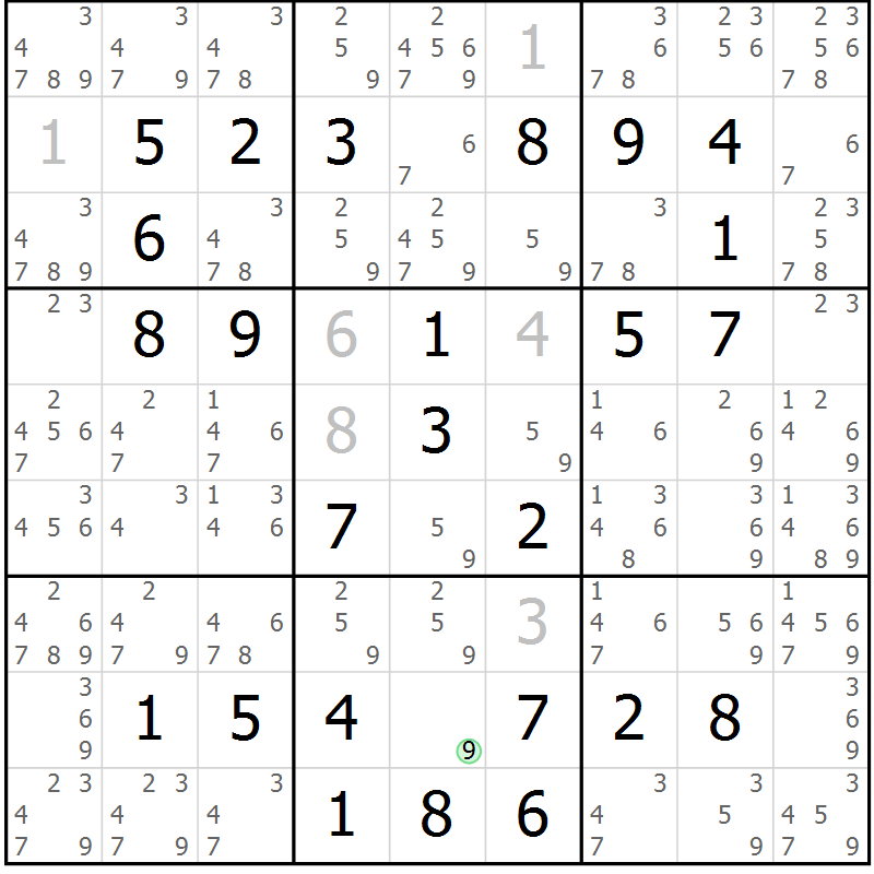Position des candidats pour la solution de la Gr 56 page 59 du magazine de sudoku Virtuose n° 126