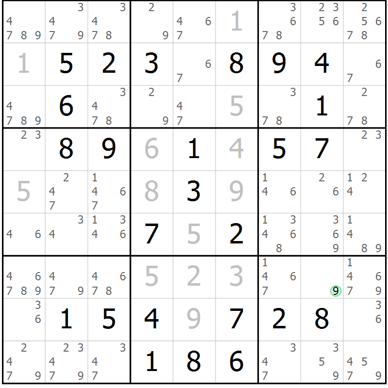 Position des candidats pour la solution de la Gr 56 page 59 du magazine de sudoku Virtuose n° 126