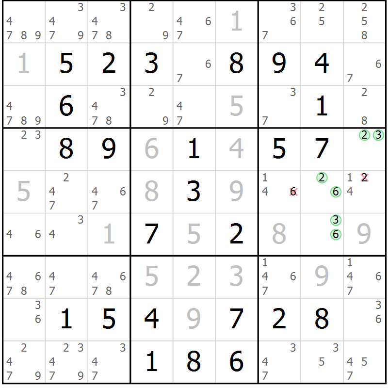 Position des candidats pour la solution de la Gr 56 page 59 du magazine de sudoku Virtuose n° 126