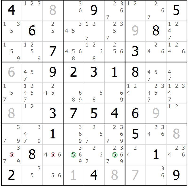 Position des candidats pour la solution de la Gr 57 page 60 du magazine de sudoku Virtuose n° 126