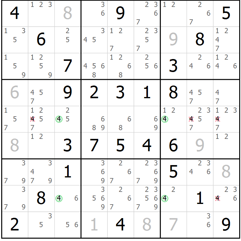 Position des candidats pour la solution de la Gr 57 page 60 du magazine de sudoku Virtuose n° 126