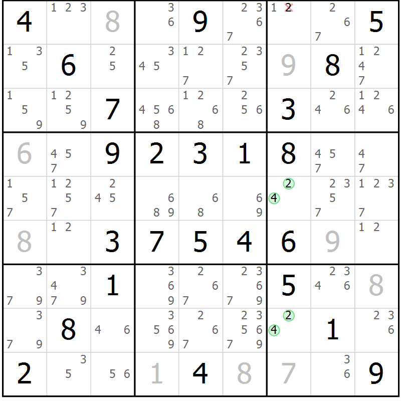 Position des candidats pour la solution de la Gr 57 page 60 du magazine de sudoku Virtuose n° 126
