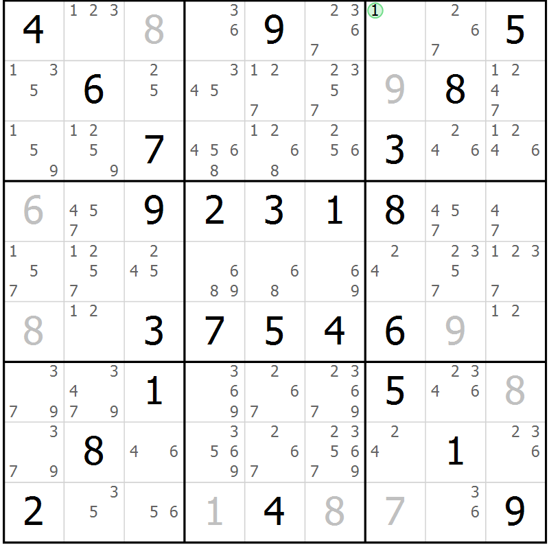Position des candidats pour la solution de la Gr 57 page 60 du magazine de sudoku Virtuose n° 126