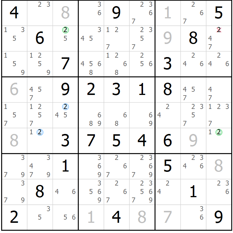 Position des candidats pour la solution de la Gr 57 page 60 du magazine de sudoku Virtuose n° 126