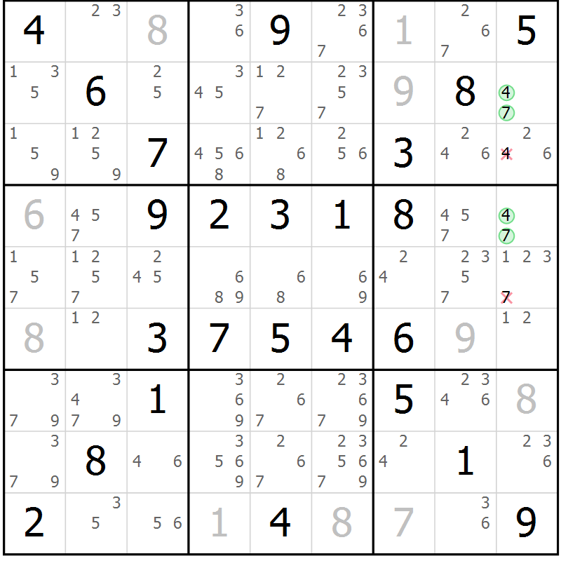 Position des candidats pour la solution de la Gr 57 page 60 du magazine de sudoku Virtuose n° 126