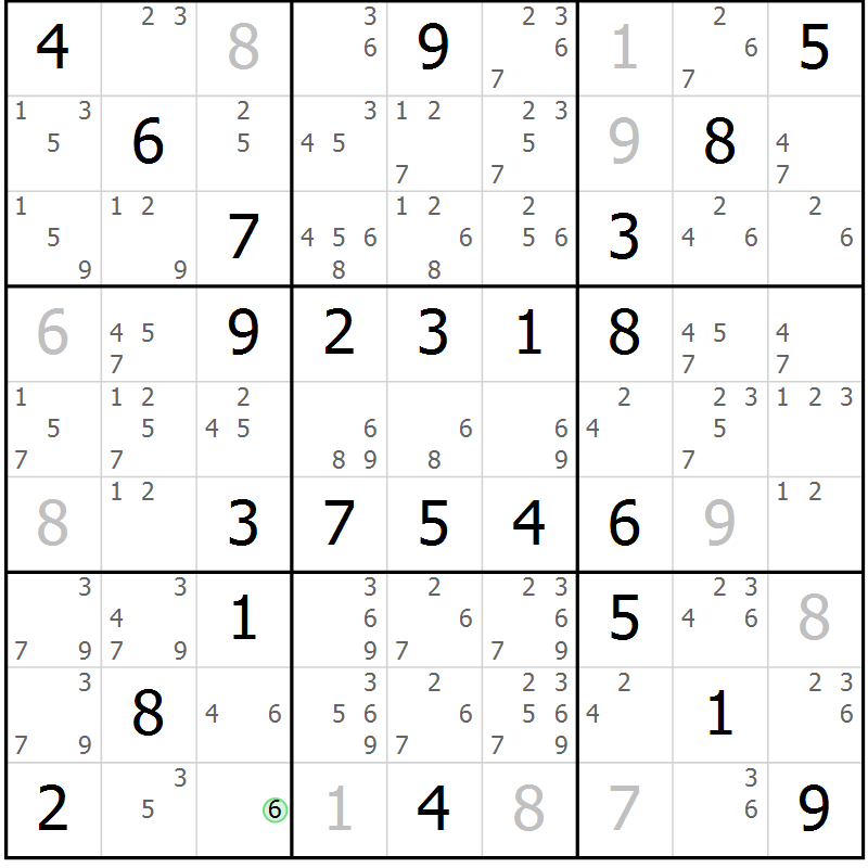 Position des candidats pour la solution de la Gr 57 page 60 du magazine de sudoku Virtuose n° 126
