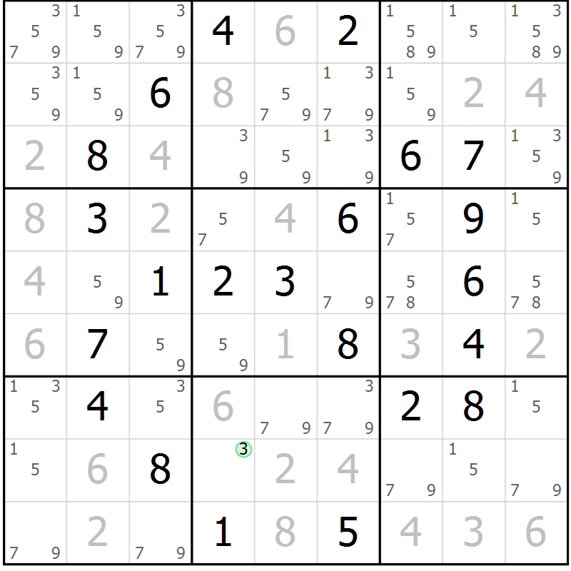 Position des candidats pour la solution de la Gr 58 page 61 du magazine de sudoku Virtuose n° 126