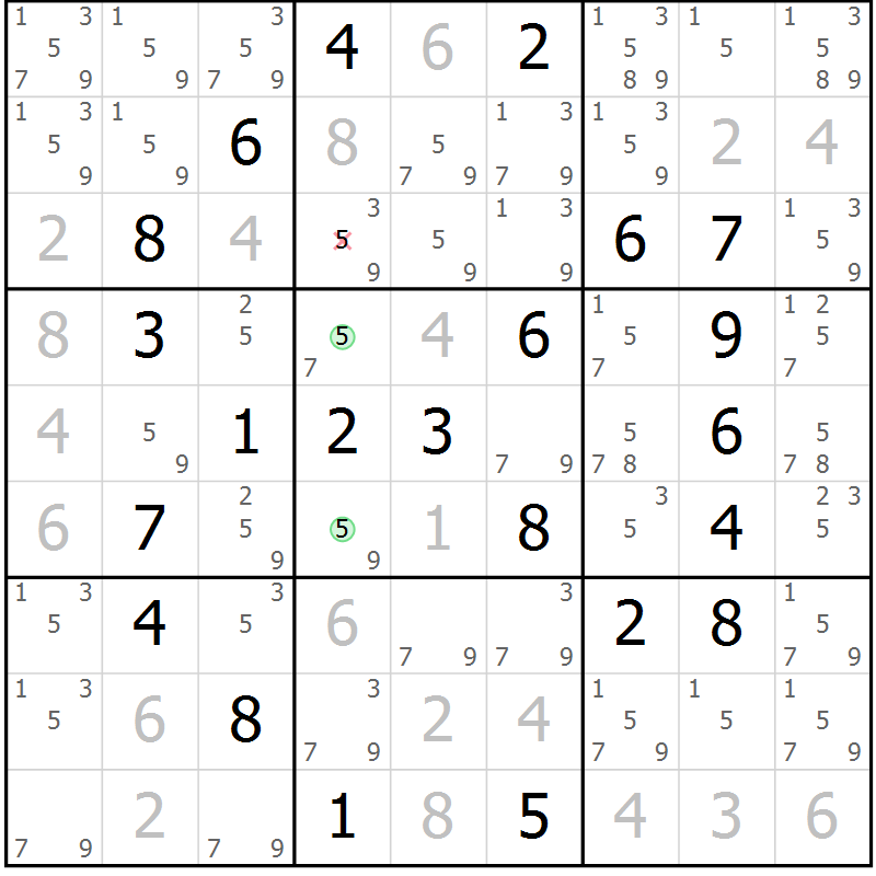Position des candidats pour la solution de la Gr 58 page 61 du magazine de sudoku Virtuose n° 126