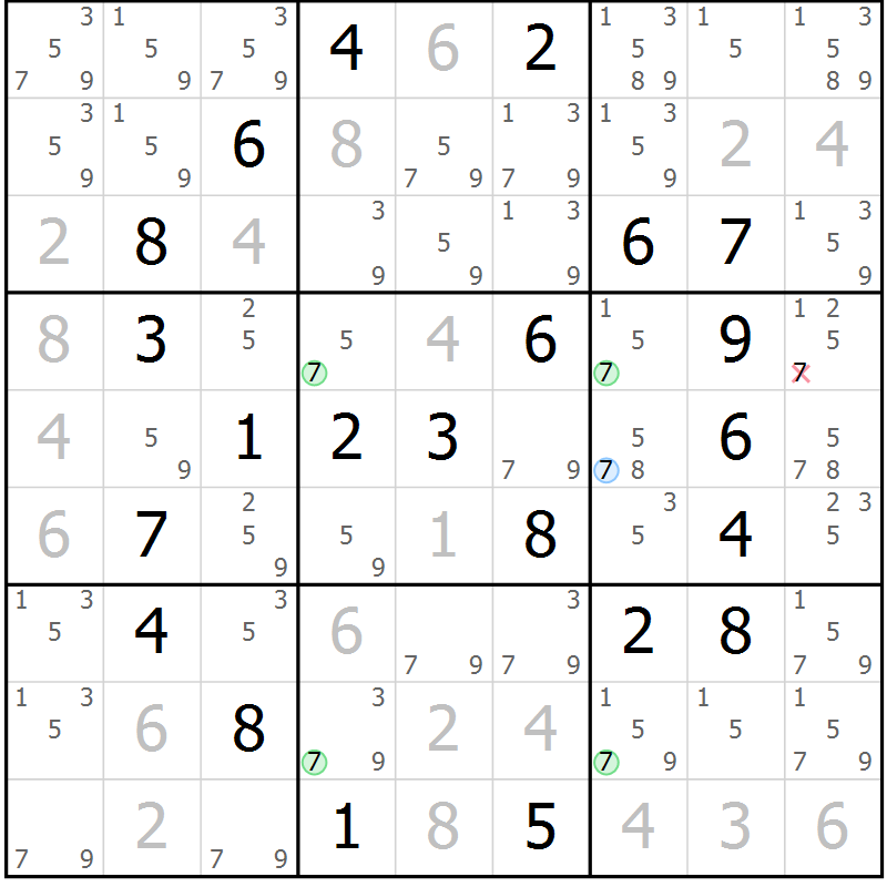 Position des candidats pour la solution de la Gr 58 page 61 du magazine de sudoku Virtuose n° 126