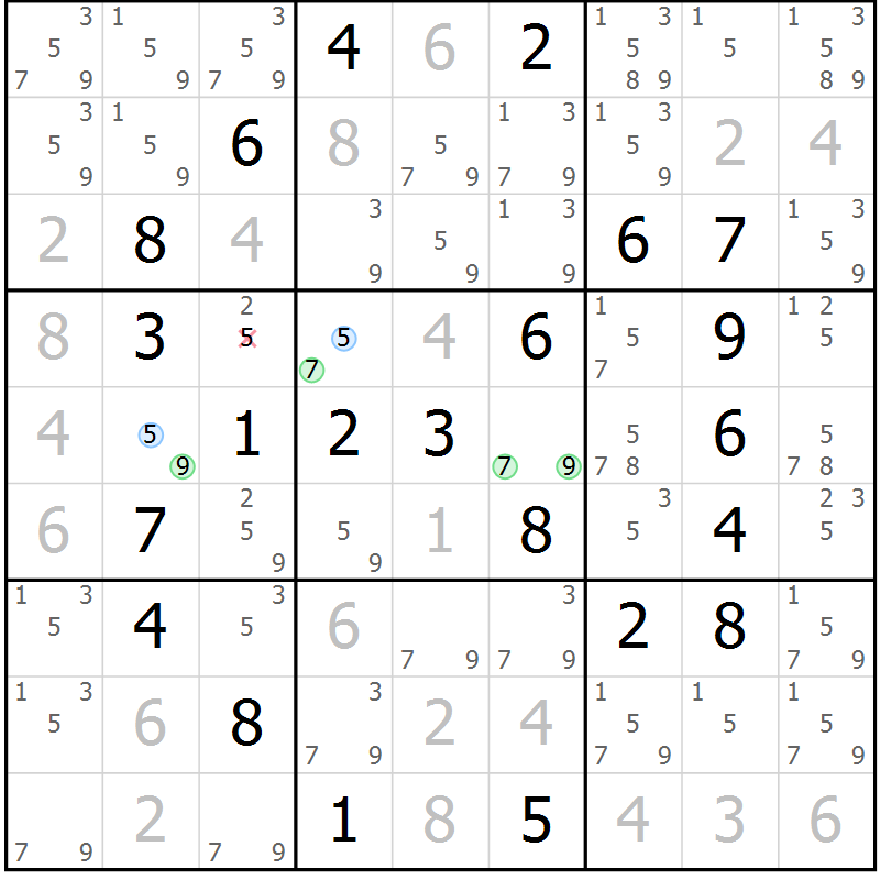 Position des candidats pour la solution de la Gr 58 page 61 du magazine de sudoku Virtuose n° 126