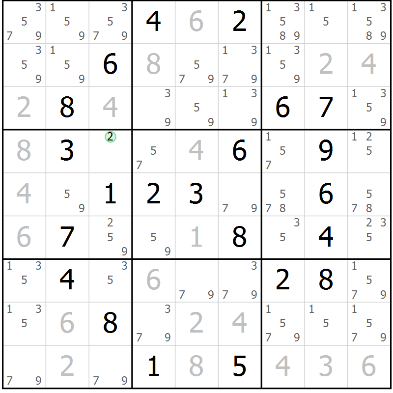 Position des candidats pour la solution de la Gr 58 page 61 du magazine de sudoku Virtuose n° 126
