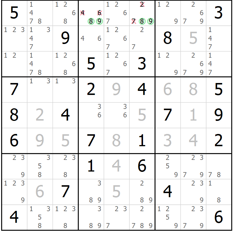 Position des candidats pour la solution de la Gr 59 page 62 du magazine de sudoku Virtuose n° 126