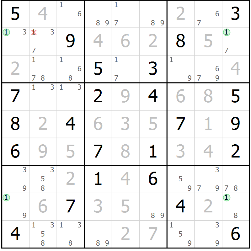 Position des candidats pour la solution de la Gr 59 page 62 du magazine de sudoku Virtuose n° 126