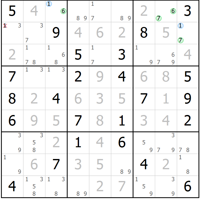Position des candidats pour la solution de la Gr 59 page 62 du magazine de sudoku Virtuose n° 126