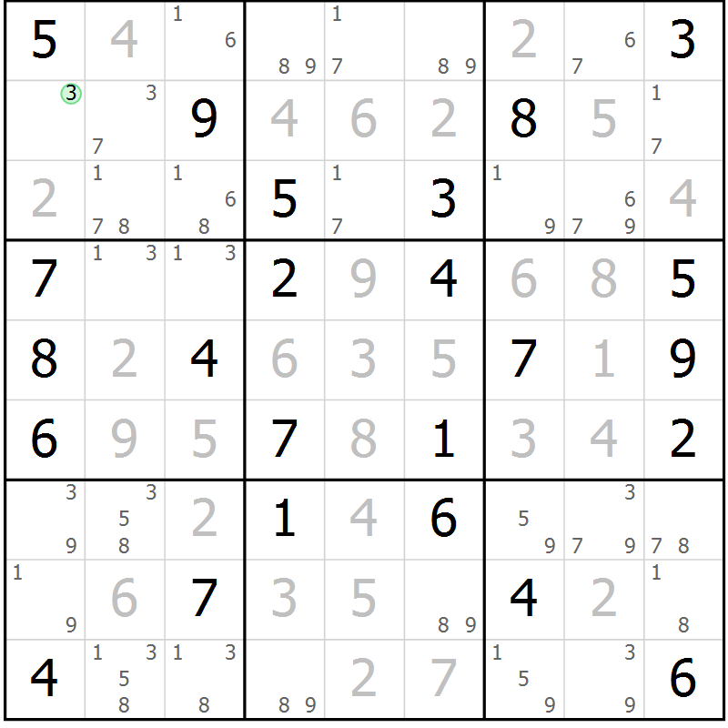 Position des candidats pour la solution de la Gr 59 page 62 du magazine de sudoku Virtuose n° 126