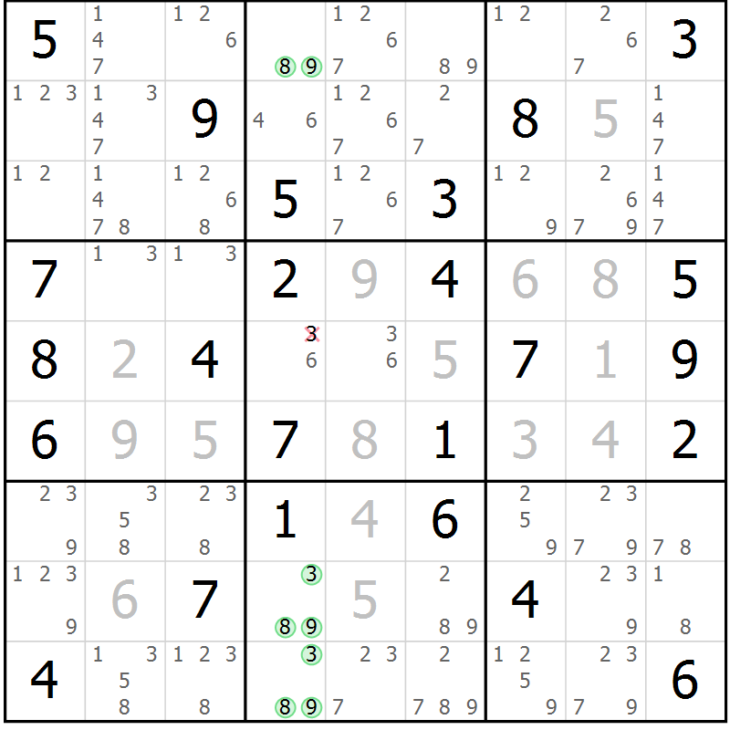 Position des candidats pour la solution de la Gr 59 page 62 du magazine de sudoku Virtuose n° 126