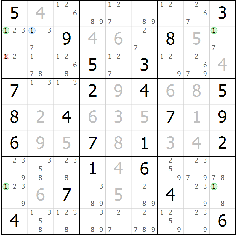 Position des candidats pour la solution de la Gr 59 page 62 du magazine de sudoku Virtuose n° 126