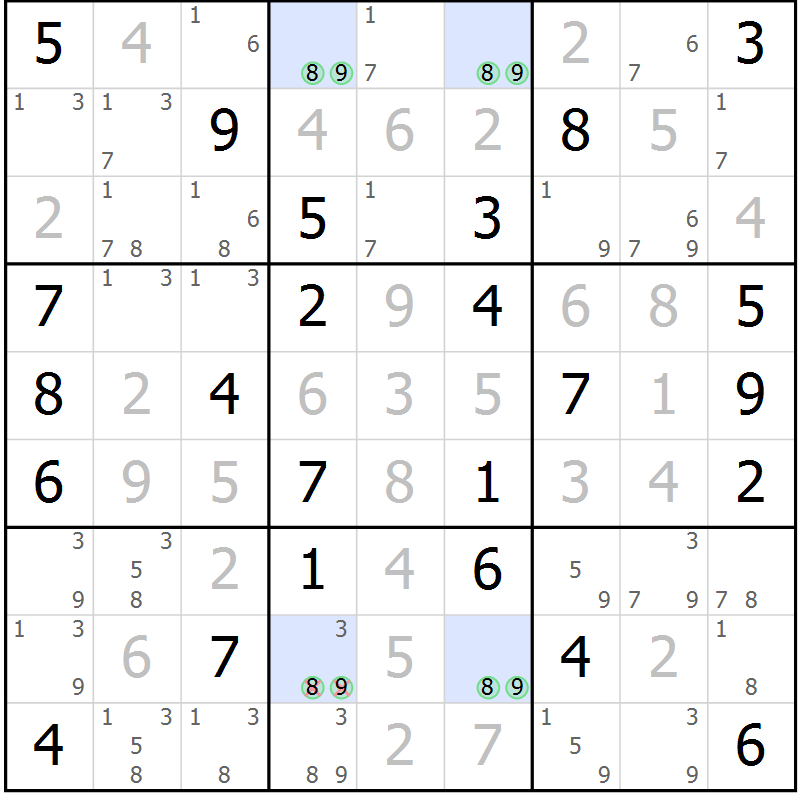 Position des candidats pour la solution de la Gr 59 page 62 du magazine de sudoku Virtuose n° 126