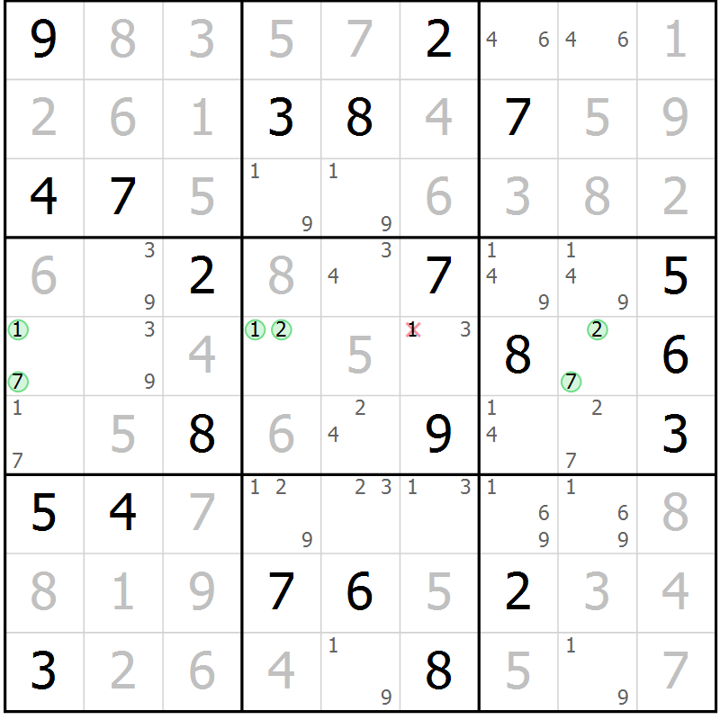 Position des candidats pour la solution de la Gr 6 page 9 du magazine de sudoku Virtuose n° 126