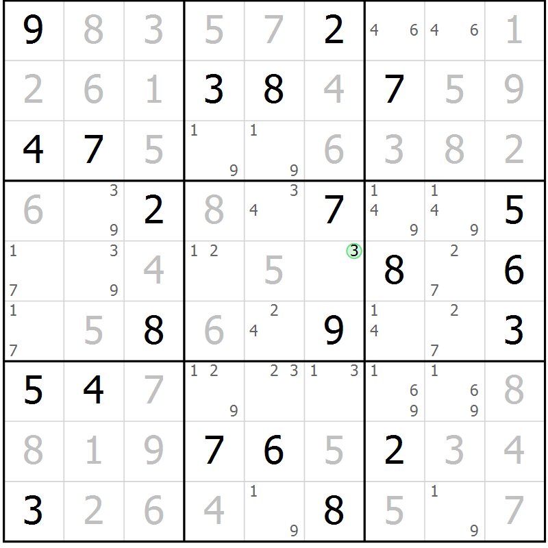 Position des candidats pour la solution de la Gr 6 page 9 du magazine de sudoku Virtuose n° 126