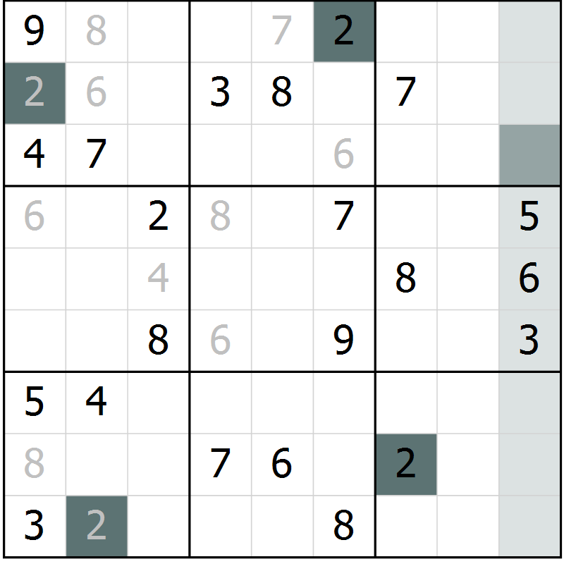 Position des candidats pour la solution de la Gr 6 page 9 du magazine de sudoku Virtuose n° 126