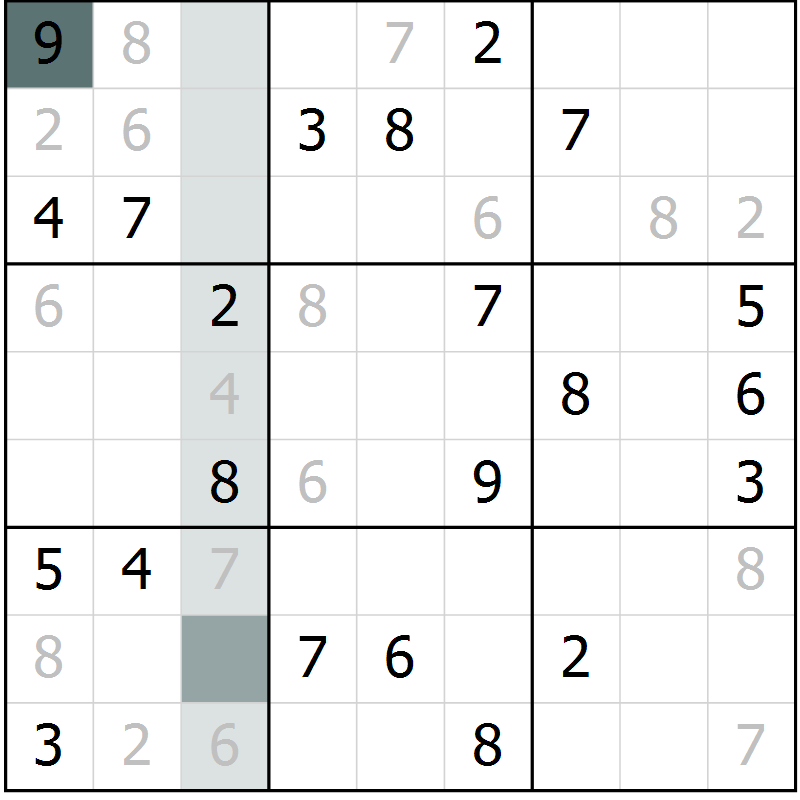 Position des candidats pour la solution de la Gr 6 page 9 du magazine de sudoku Virtuose n° 126