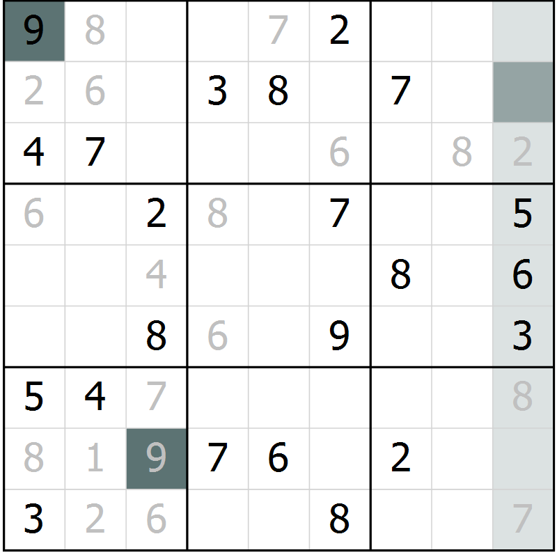Position des candidats pour la solution de la Gr 6 page 9 du magazine de sudoku Virtuose n° 126