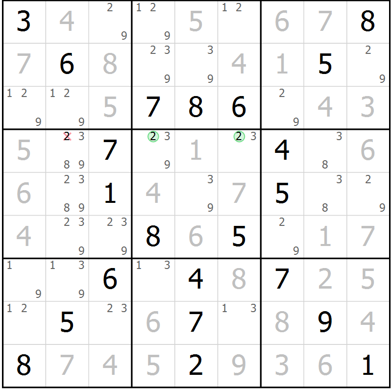 Position des candidats pour la solution de la Gr 60 page 63 du magazine de sudoku Virtuose n° 126