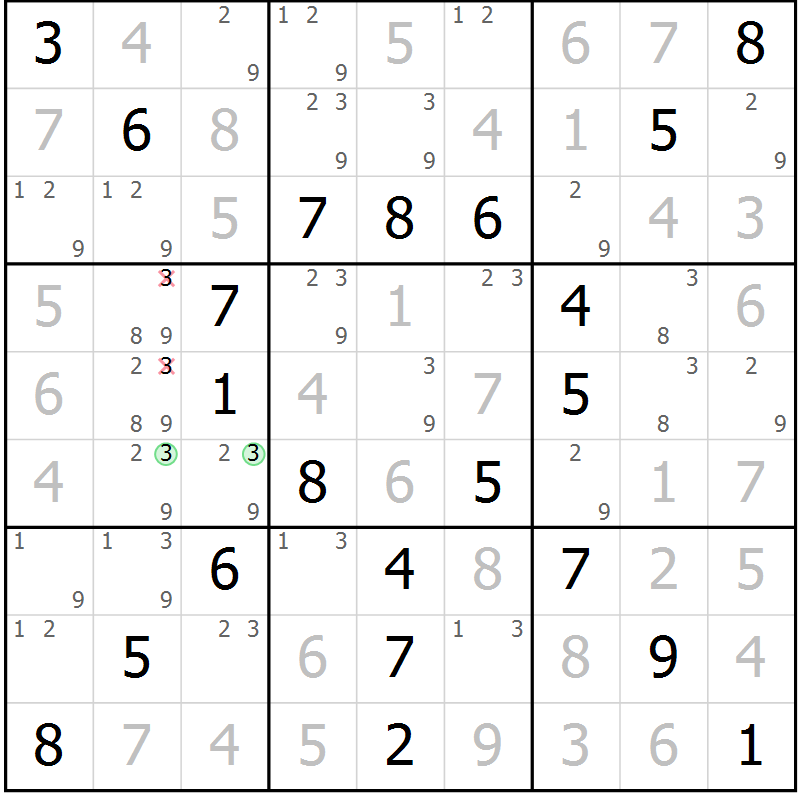 Position des candidats pour la solution de la Gr 60 page 63 du magazine de sudoku Virtuose n° 126