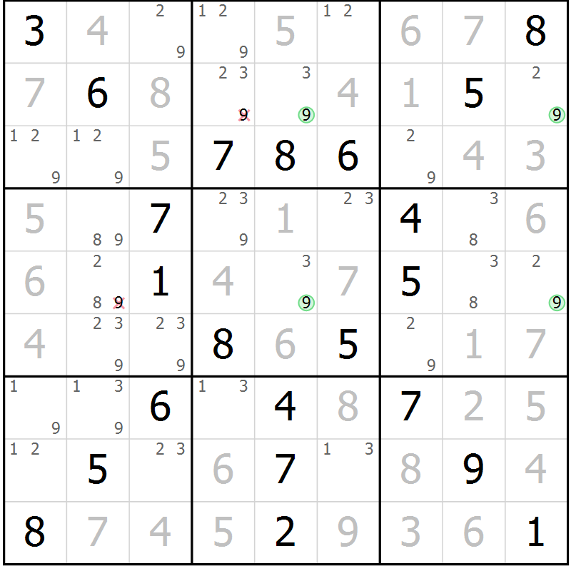 Position des candidats pour la solution de la Gr 60 page 63 du magazine de sudoku Virtuose n° 126