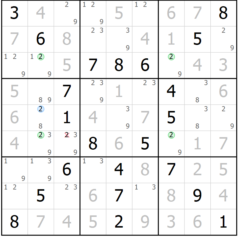 Position des candidats pour la solution de la Gr 60 page 63 du magazine de sudoku Virtuose n° 126
