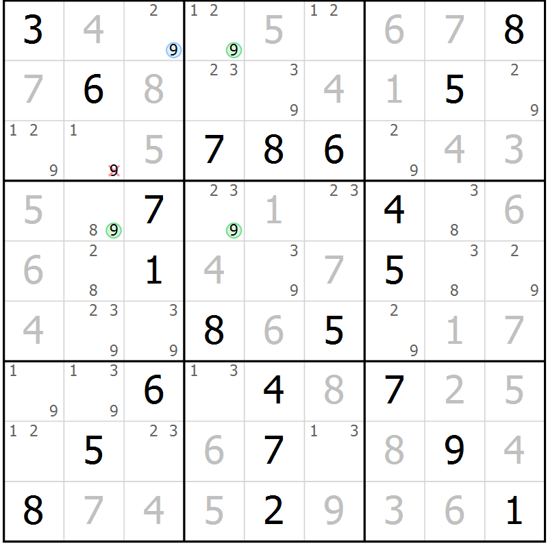 Position des candidats pour la solution de la Gr 60 page 63 du magazine de sudoku Virtuose n° 126