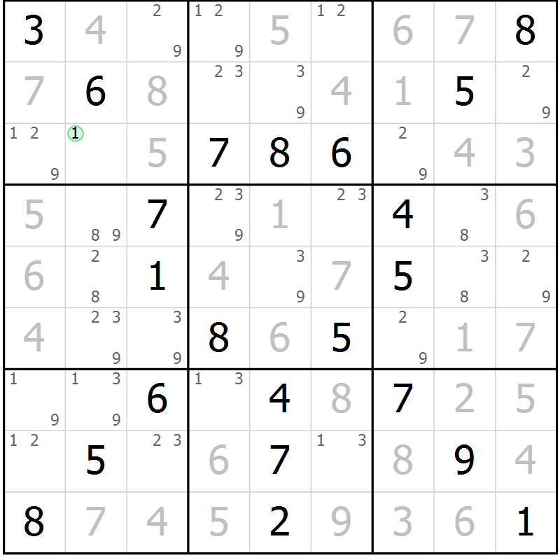 Position des candidats pour la solution de la Gr 60 page 63 du magazine de sudoku Virtuose n° 126