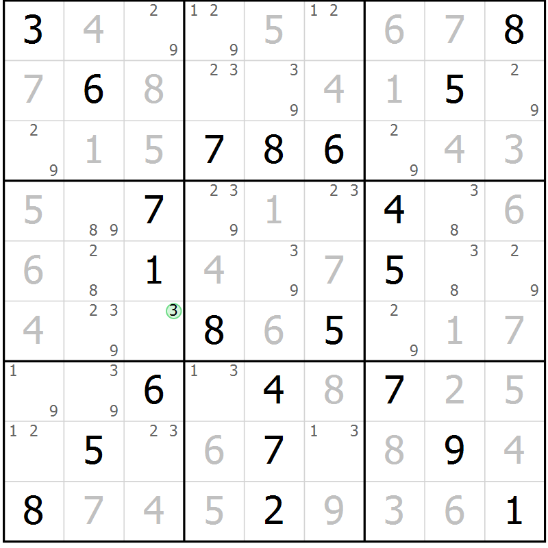 Position des candidats pour la solution de la Gr 60 page 63 du magazine de sudoku Virtuose n° 126