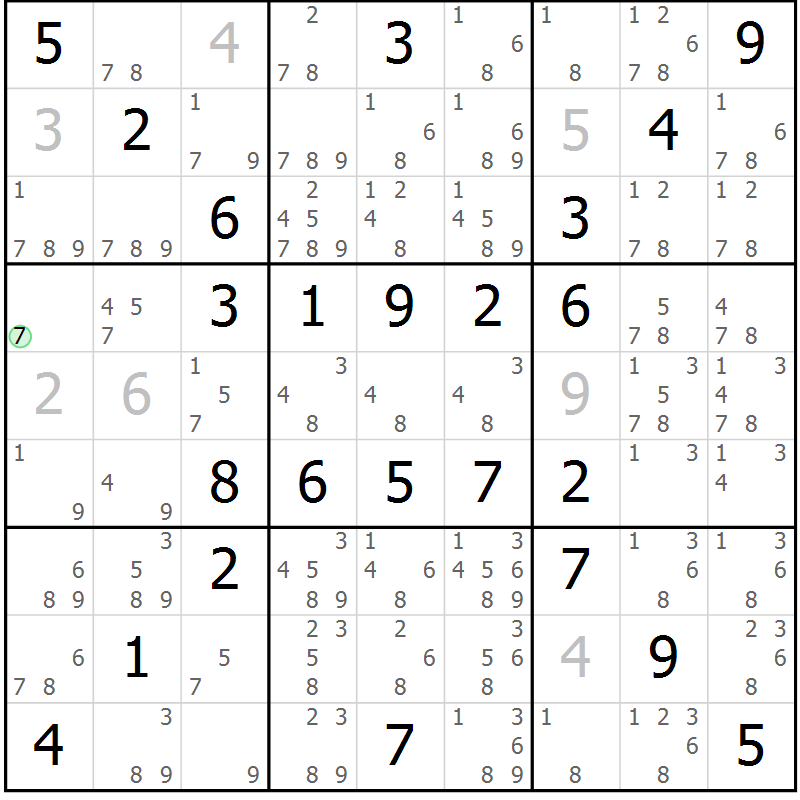 Position des candidats pour la solution de la Gr 61 page 64 du magazine de sudoku Virtuose n° 126