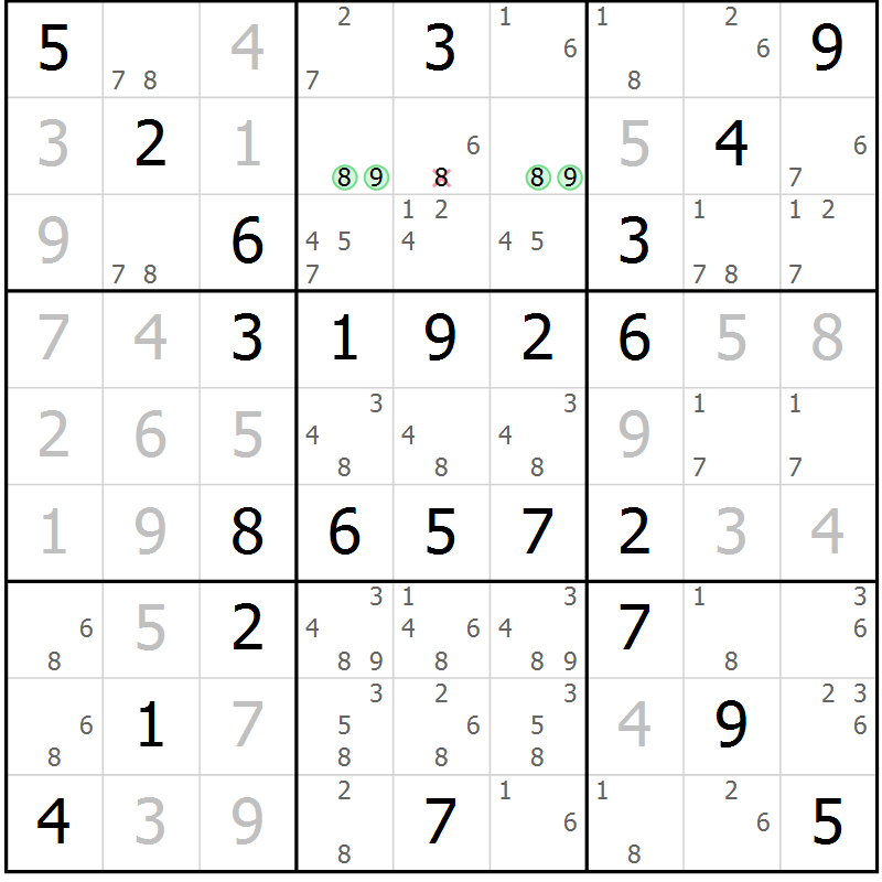 Position des candidats pour la solution de la Gr 61 page 64 du magazine de sudoku Virtuose n° 126