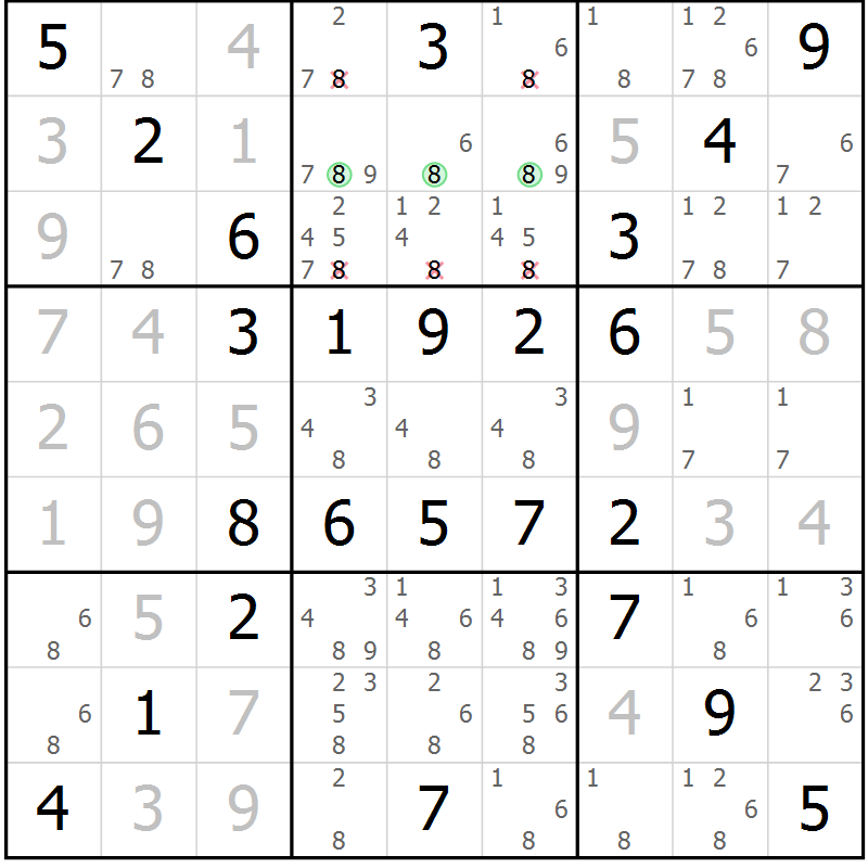 Position des candidats pour la solution de la Gr 61 page 64 du magazine de sudoku Virtuose n° 126