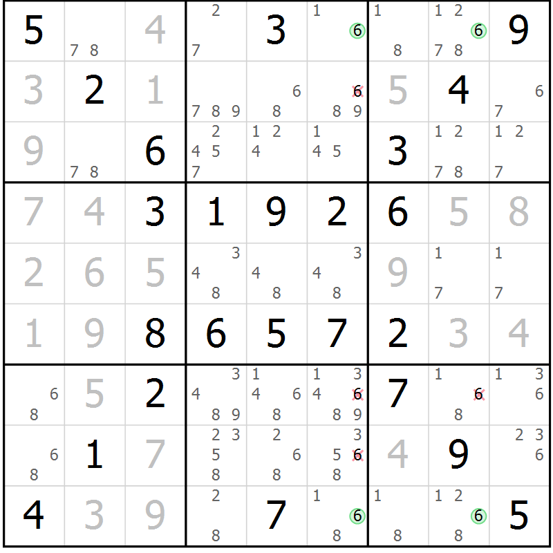 Position des candidats pour la solution de la Gr 61 page 64 du magazine de sudoku Virtuose n° 126